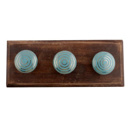 Sea Green Striped Ceramic Wooden Hooks 